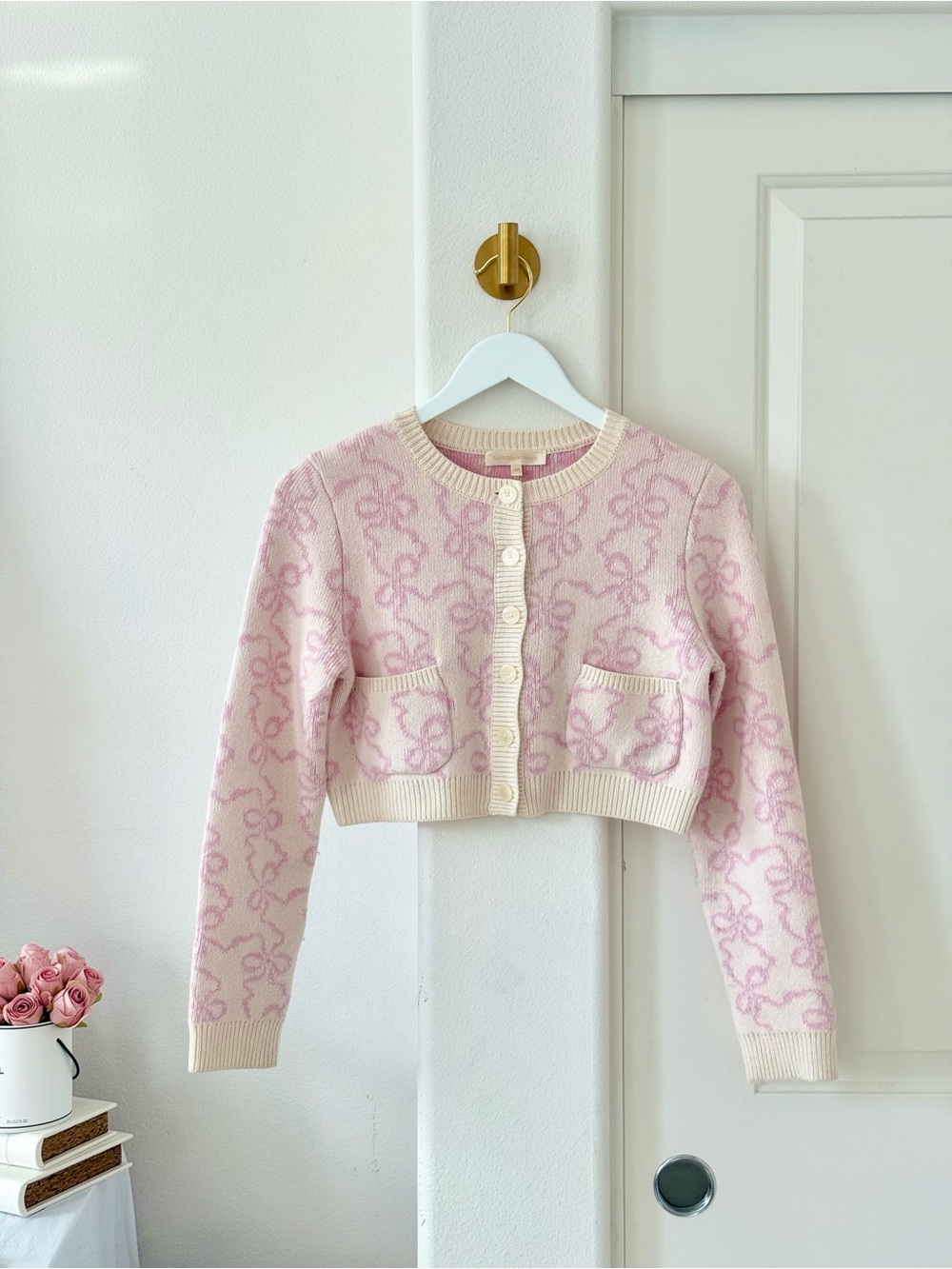 LoveShackFancy Bow Pattern Cropped Cardigan